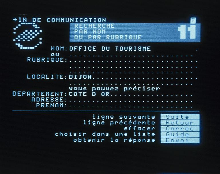Minitel communication screen